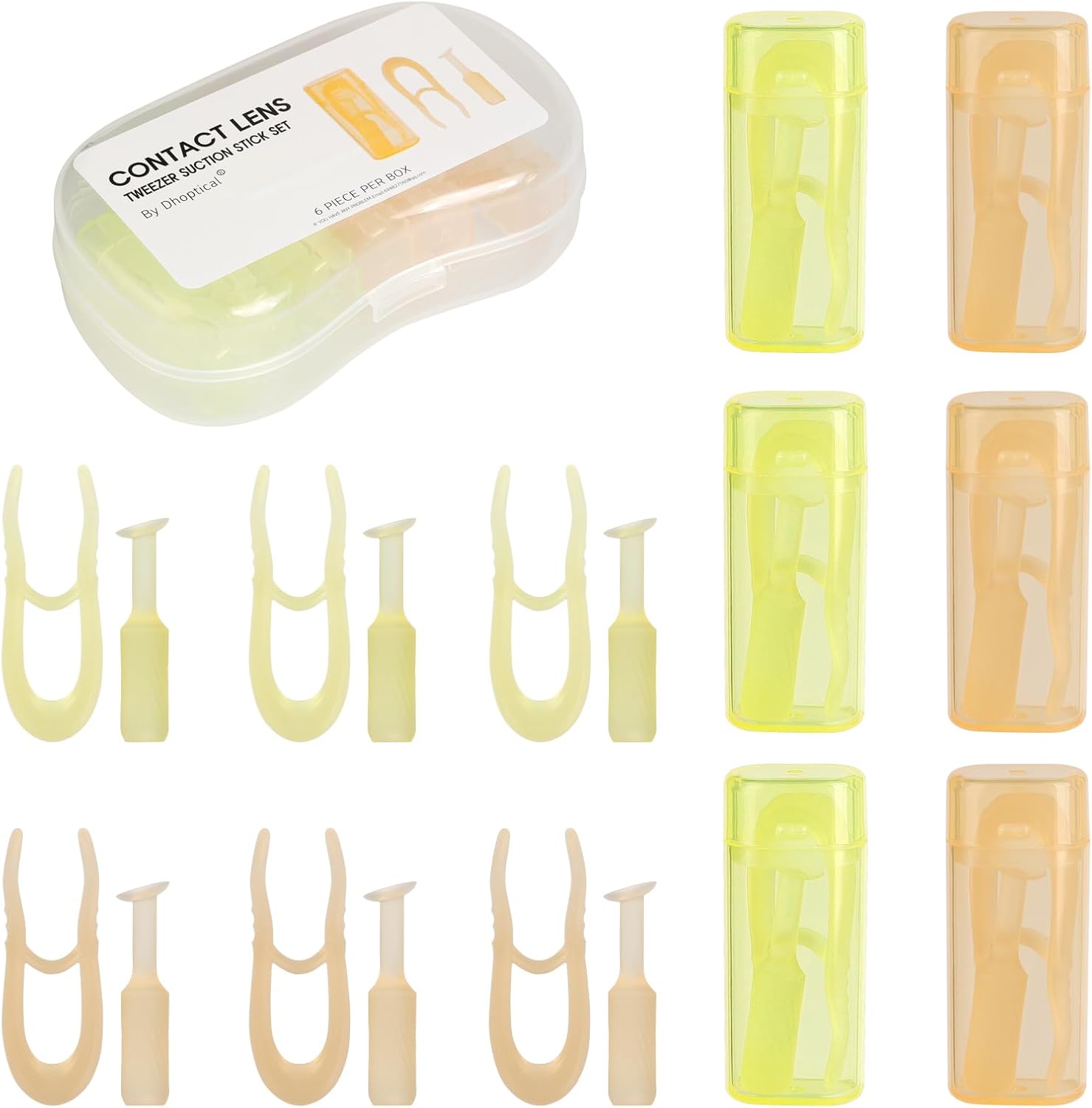 6-Pack Contact Lens Removal Tool Set, Tweezers & Suction Stick Combo for Daily Contact Lenses Colored Contacts & RGP Lenses