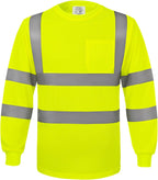 wefeyuv Safety Shirt Long Sleeve High Visibility Reflective Breathable T Shirt for Work Warehouse Construction Class 3