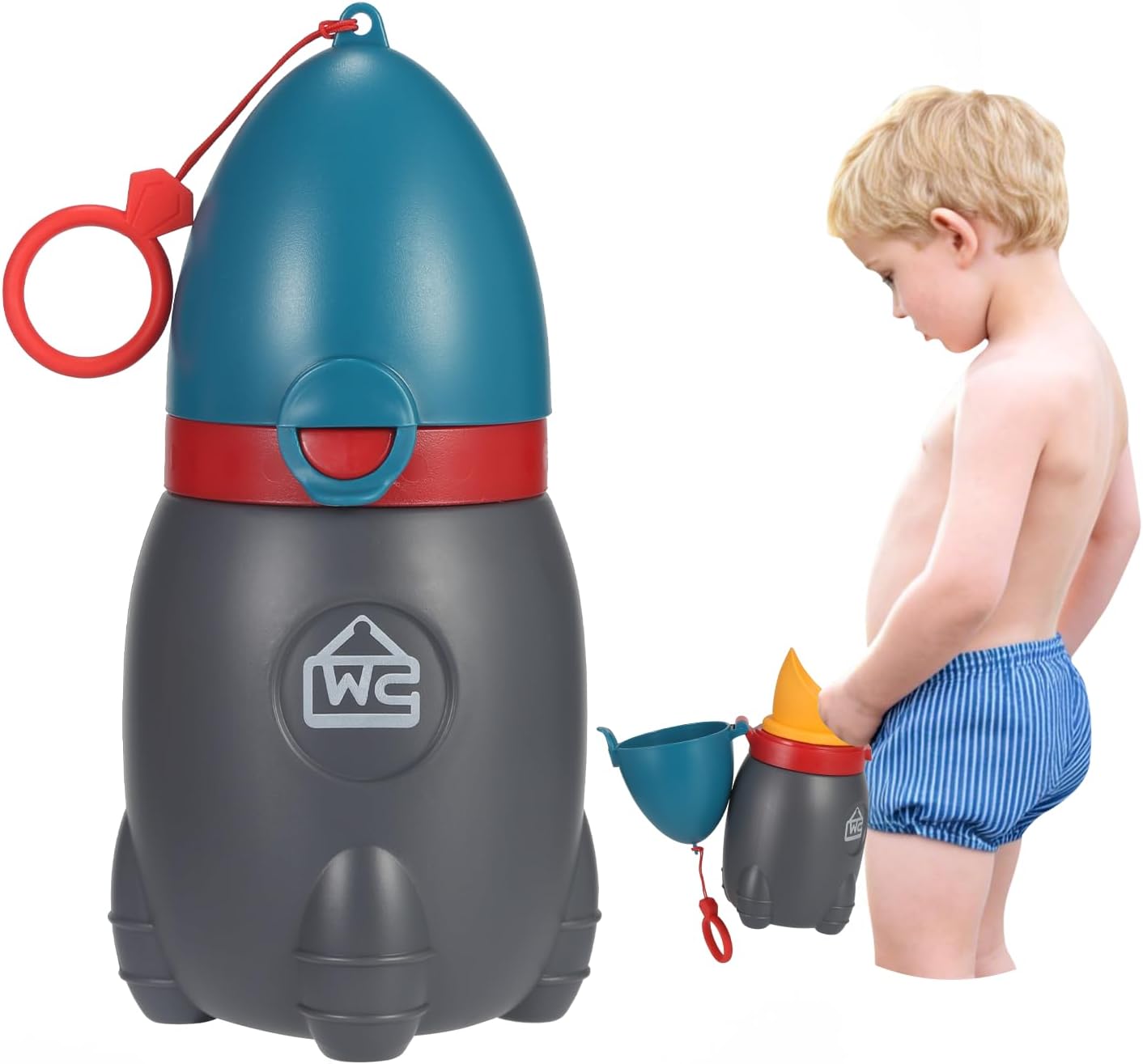 ONEDONE Portable Urinal for Kids Rocket Pee Cup for Kids Emergency Urinal for Toddlers Boys Girls 12.5 OZ Small Pee Bottle for Kid Child Camping Car Travel Potty Training Baby Urinal Teal