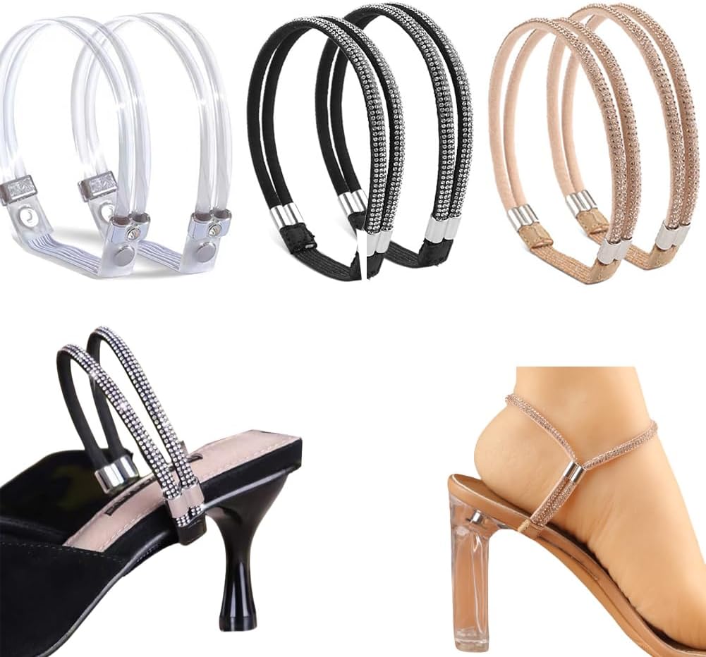 UPSTORE 3 Pairs Rhinestone Shoe Straps for High Heels Detachable Shoes Strap Adjustable Anti-Slip Shoes Lace Shoe Accessories for Holding Loose High Heels