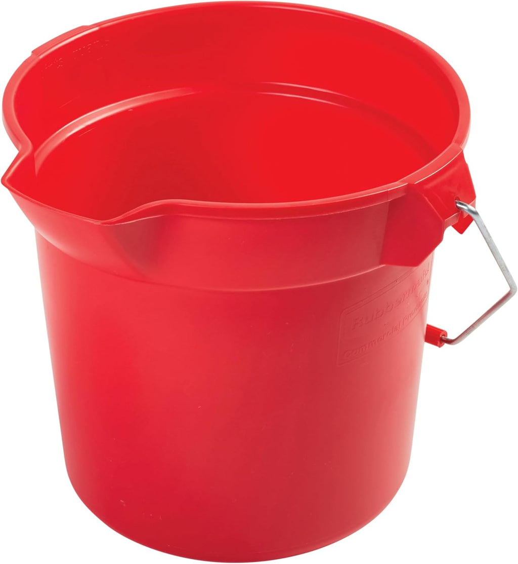 Rubbermaid Commercial Products Brute Heavy-Duty Round Bucket, 10-Quart, Red, Corrosive-Resistant Pail with Handle for Cleaning/Material Transport