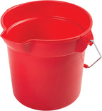 Rubbermaid Commercial Products Brute Heavy-Duty Round Bucket, 10-Quart, Red, Corrosive-Resistant Pail with Handle for Cleaning/Material Transport