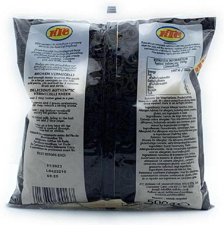 KTC Broken Vermicelli, 500g (Pack Of 2) Durum Wheat Semolina Pasta
