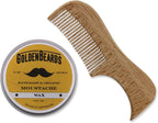 Golden Beards Moustache Wax & Eco Wood Vegan Comb Kit – Medium Hold Wax with Lime Scent & Eco Wood Comb 2.5 in – Handmade, Vegan, Cruelty-Free Moustache Styling Set