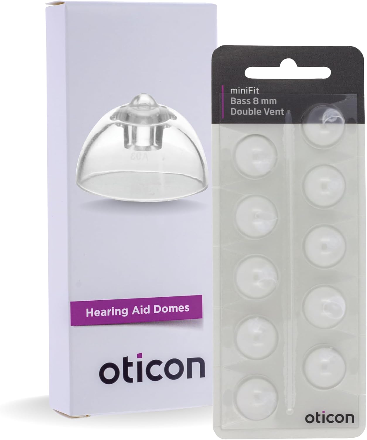 Genuine Oticon Hearing Aid Domes MiniFit Double Vent Bass 8mm (0.31 inches - Medium), Oticon Branded OEM Denmark Replacements, Authentic Accessories for Optimal Performance -1 Pack/10 Domes Total