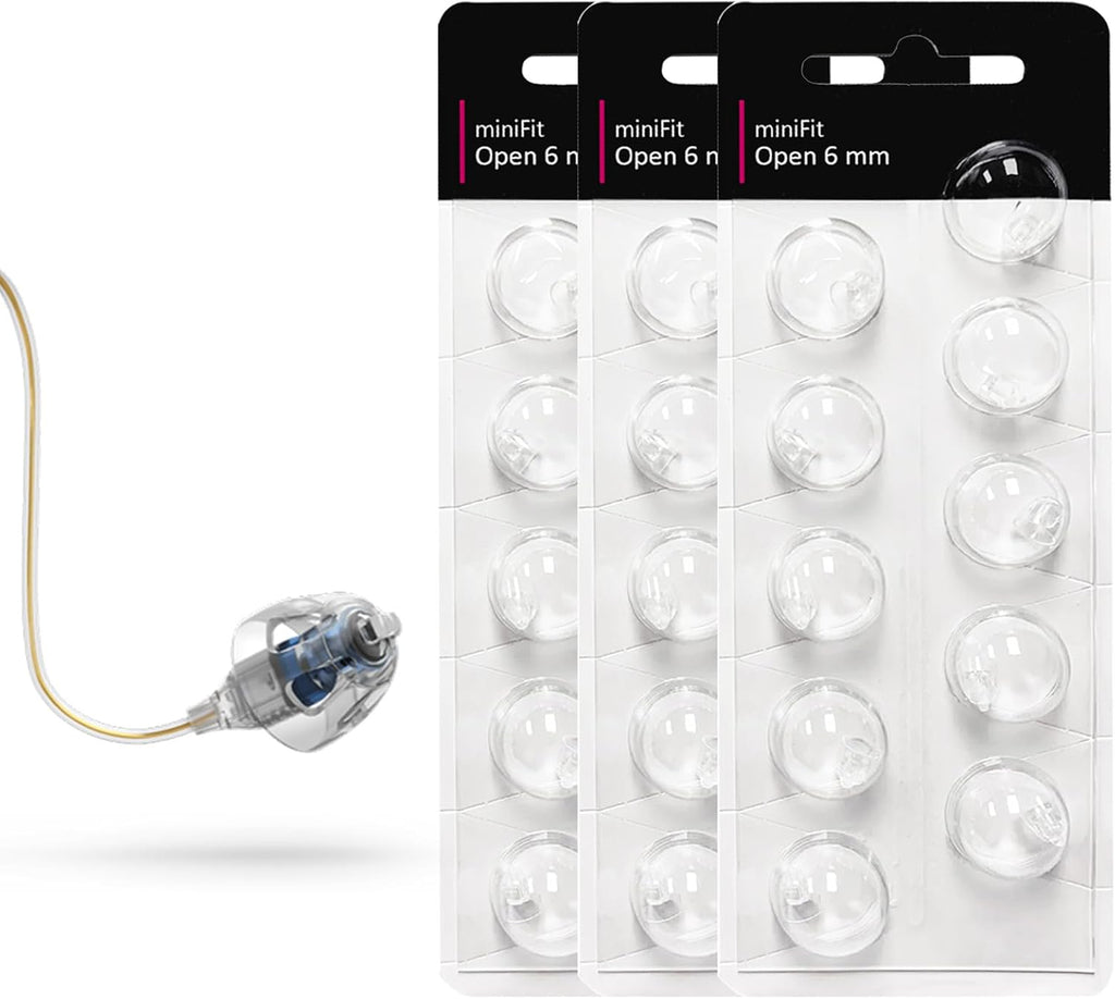 （6mm Open） Hearing Aid Domes for Oticon MiniFit ProWax - (30 Pcs) Replacement Ear Tips - Hearing Aid Supplies & Accessories, Compatible with 60, 85, and 100 dB Hearing Aid Receivers.