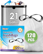 21 Gallon 120 Counts Strong Drawstring Trash Bags Garbage Bags by Teivio, Bathroom Trash Can Bin Liners, Plastic Bags for home office kitchen, White