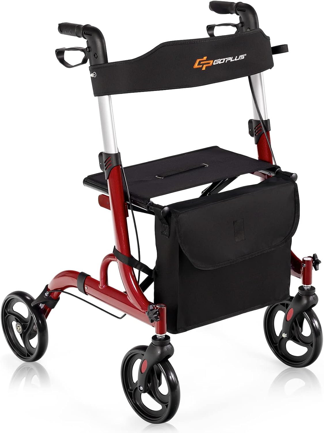 Goplus 2 in 1 Rollator Walkers for Seniors with Seat, 8" Wheels Medical Rolling Walker with Adjustable Handle, Aluminum Folding Mobility Walking Aid for Adult Elderly