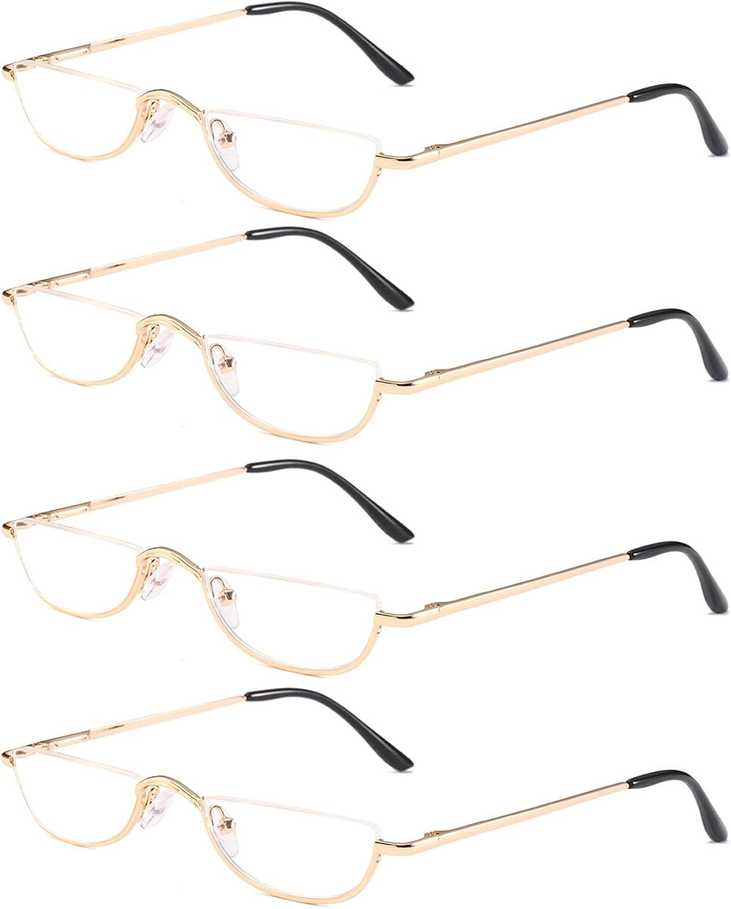 KoKoBin Half Reading Glasses - 4 Pairs Half Rim Metal Frame Glasses Spring Hinge Readers for Men and Women, Gold 2.00