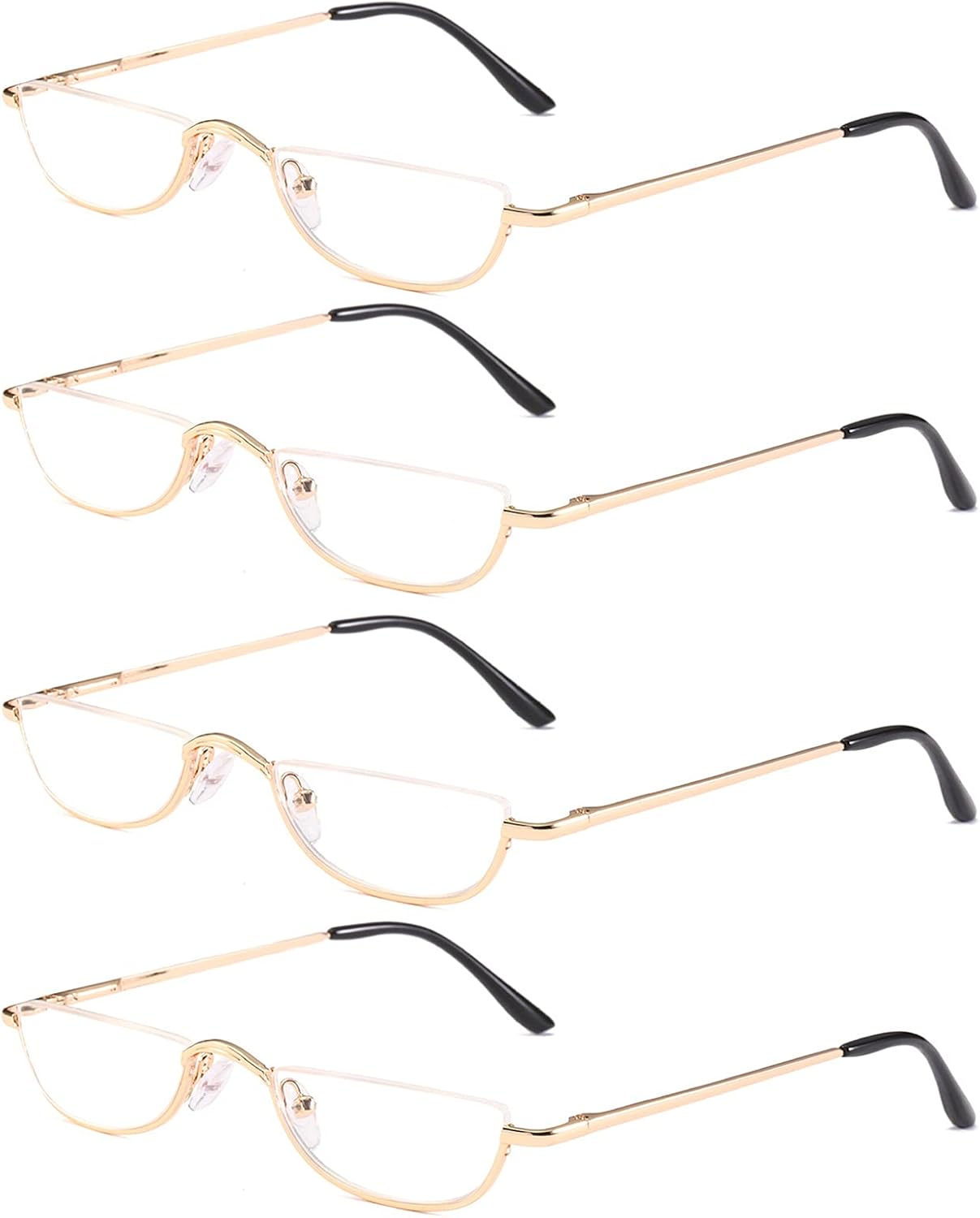 KoKoBin Half Reading Glasses - 4 Pairs Half Rim Metal Frame Glasses Spring Hinge Readers for Men and Women, Gold 2.00
