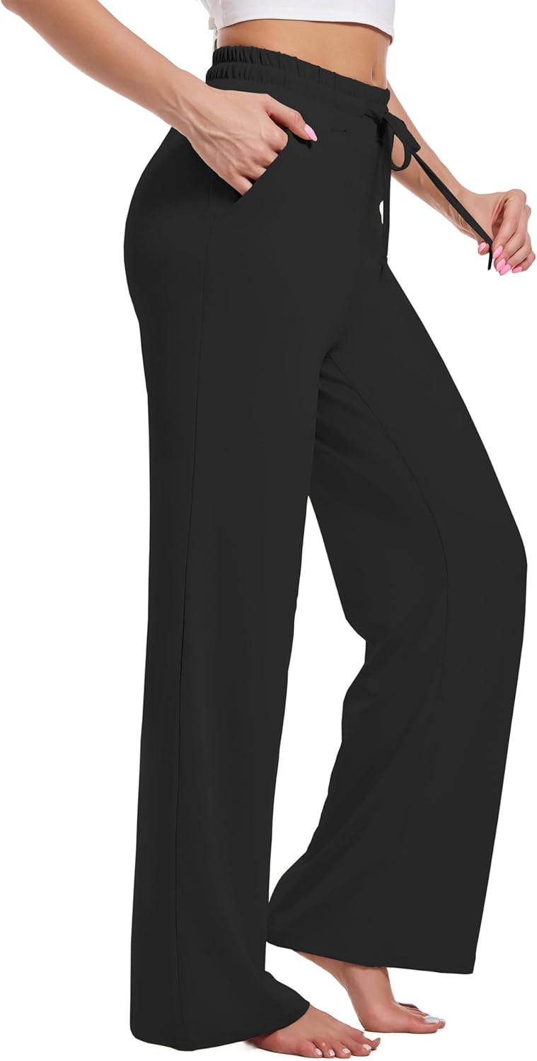Womens Yoga Sweatpants Wide Leg Lounge Pajamas Pants Drawstring Workout Comfy Joggers Sweatpants Pants Pockets