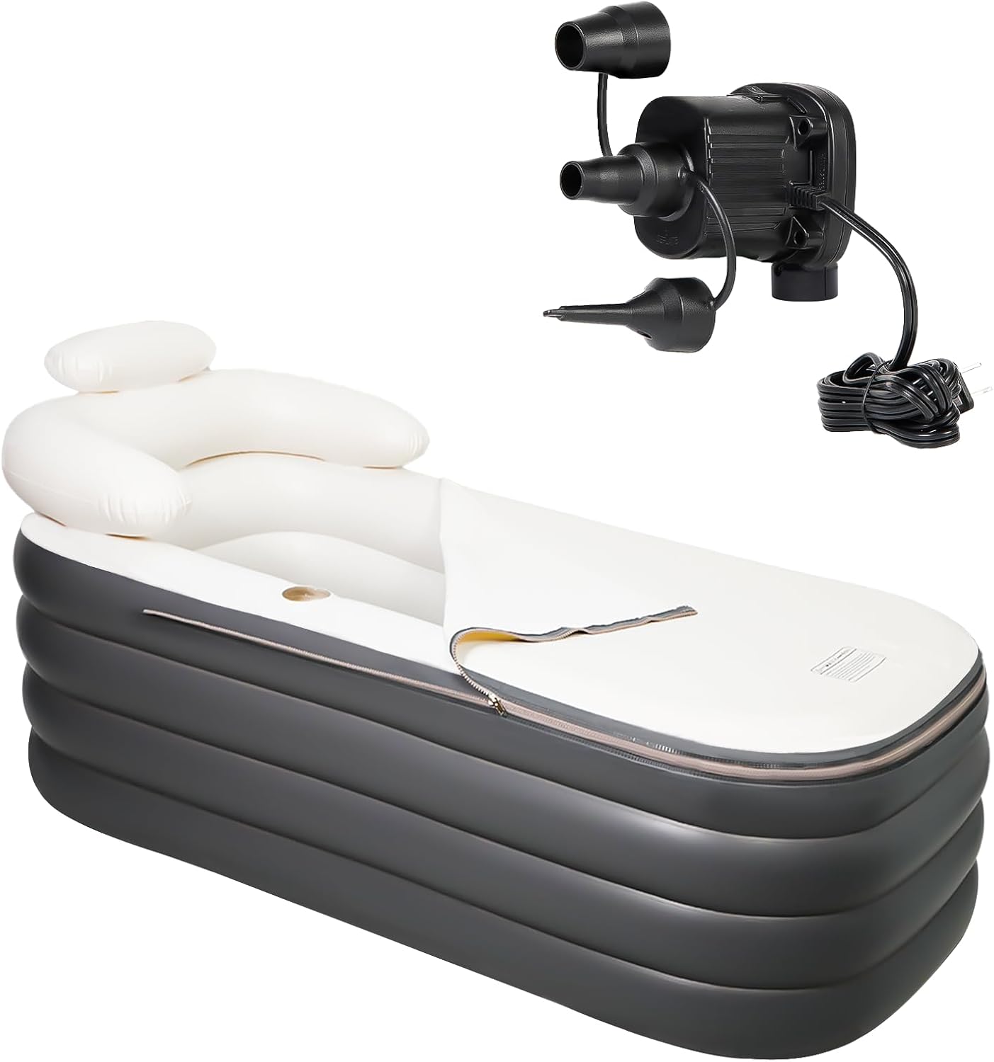 Inflatable Bathtub, Portable Bathtub Adult with Electric Air Pump, Freestanding Foldable Spa Tub with Backrest Cup Holder for Indoor Outdoor, Easy to Inflate＆Drain (Gray)