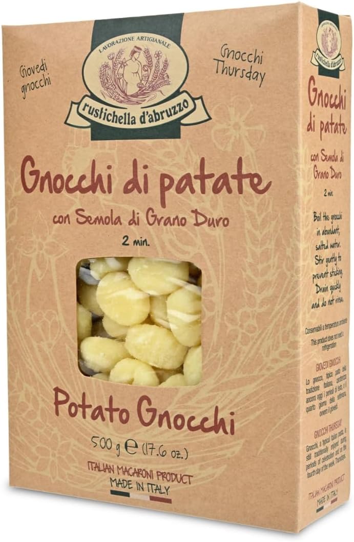 Rustichella d'Abruzzo Potato Gnocchi - 500g Traditional Italian Dumplings - Soft, Pillowy Texture - Cooks in Just 2 Minutes - Perfect for Hearty Sauces