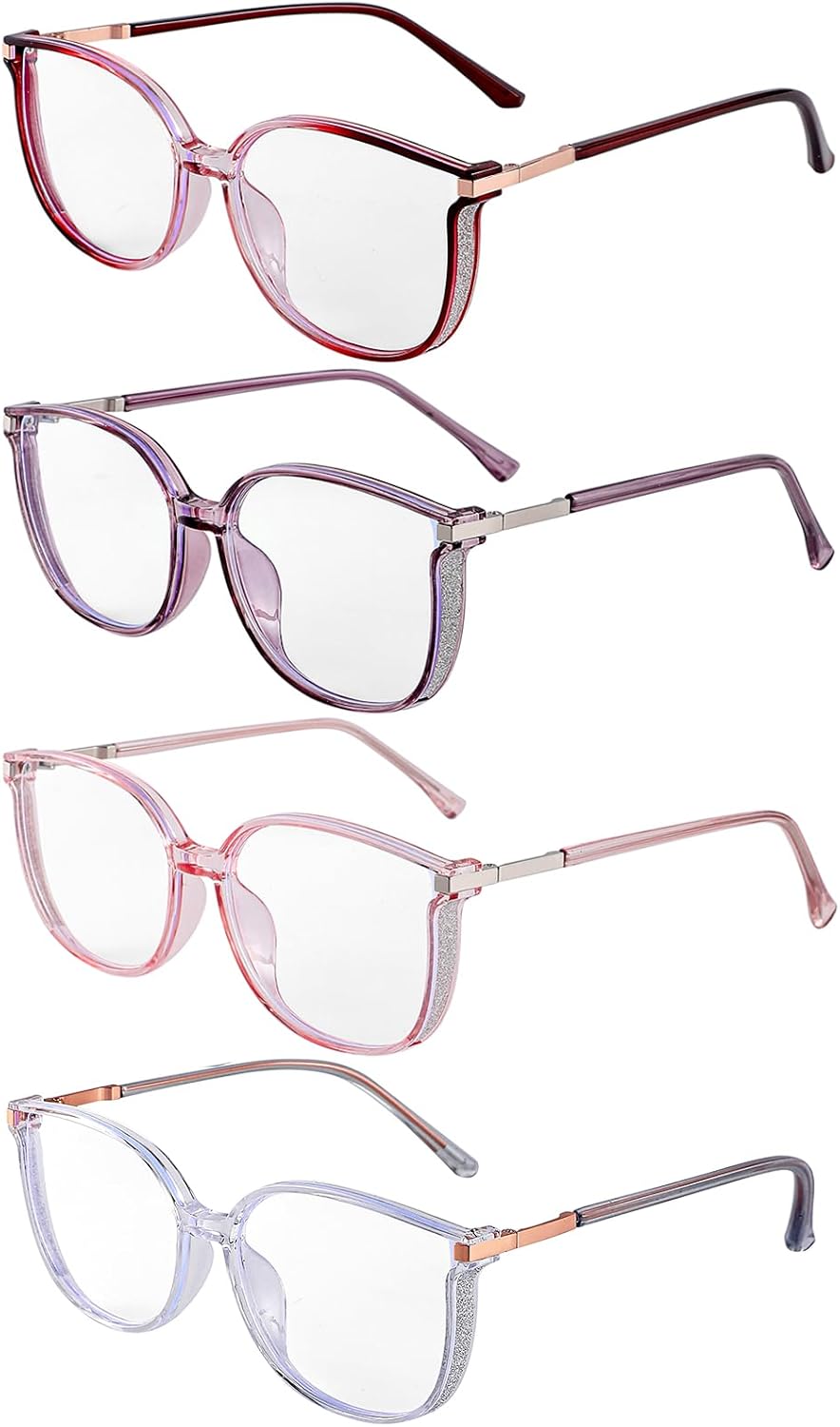 4 Pack Women's Bling Blue Light Blocking Reading Glasses, Fashion Readers with Portable Case, UV400 Protection