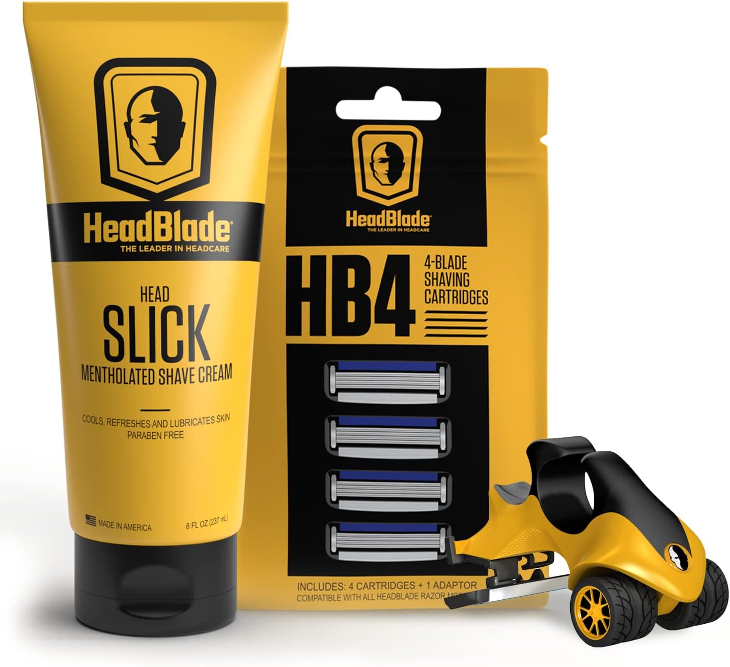 ATX Men's Head Shaving Basics Bundle with 8oz HeadSlick Cream, Razor, Blade Refills - Close Shave Kit with An Easier and Faster Shave