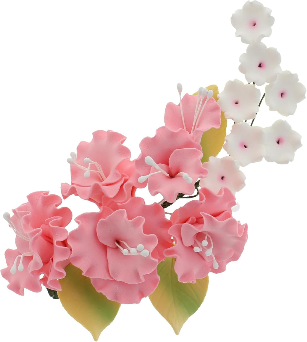 Sugar Blossom Cake Spray – Gumpaste Flowers for Cake Decorating – Pink Cherry Blossoms with Green Leaves – 1 Count by Chef Alan Tetreault