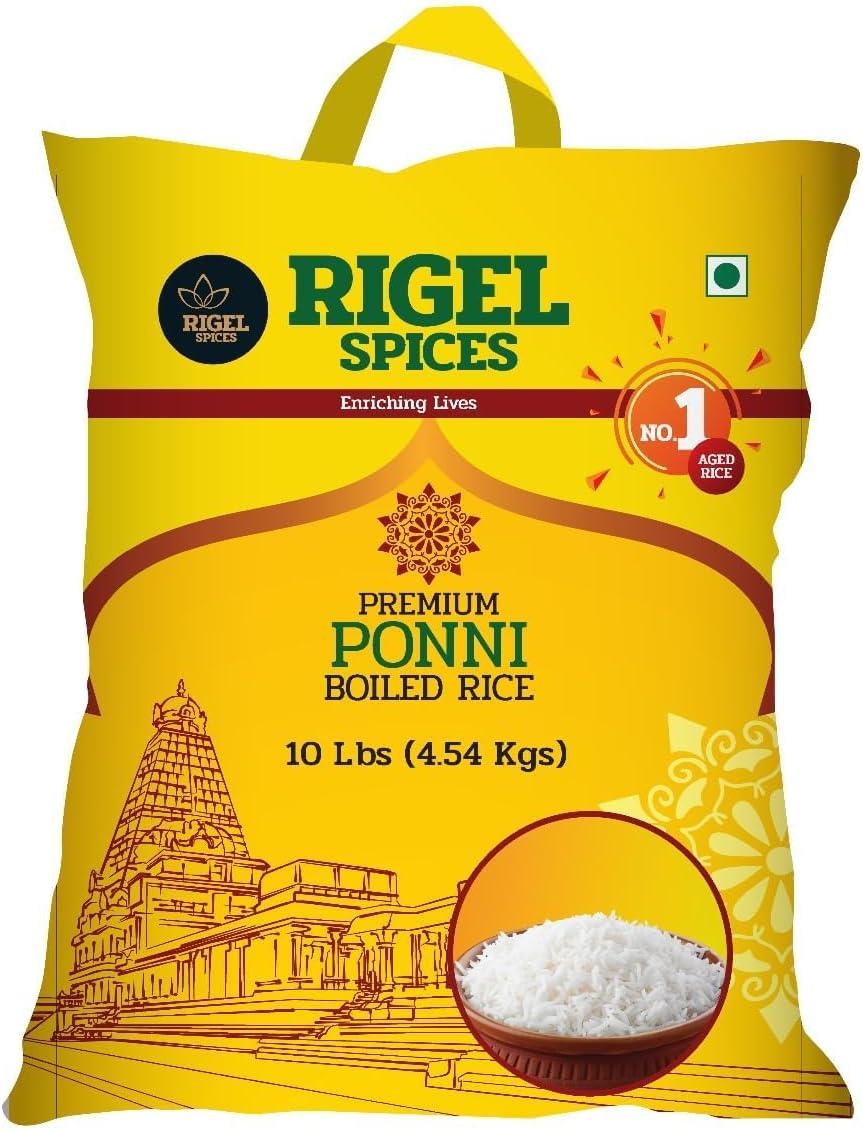 Rigel Spices Premium Ponni Boiled Rice - Aged | Authentic South Indian Parboiled Rice for Fluffy & Nutritious Meals | Ideal for Daily Cooking and Special Recipes (10 Lbs)