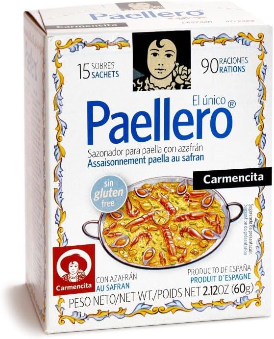 Carmencita. Traditional Paellero. Paella Seasoning with Saffron (15 sackets). 60g (2.12oz)