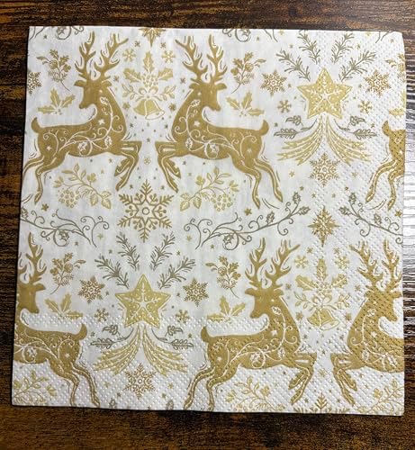 IHR Ideal Home Range Party Napkins Disposable 3-Ply Paper Lunch Napkin Pack, 6.5" x 6.5", Christmas Ornaments (Gold), 20-Count