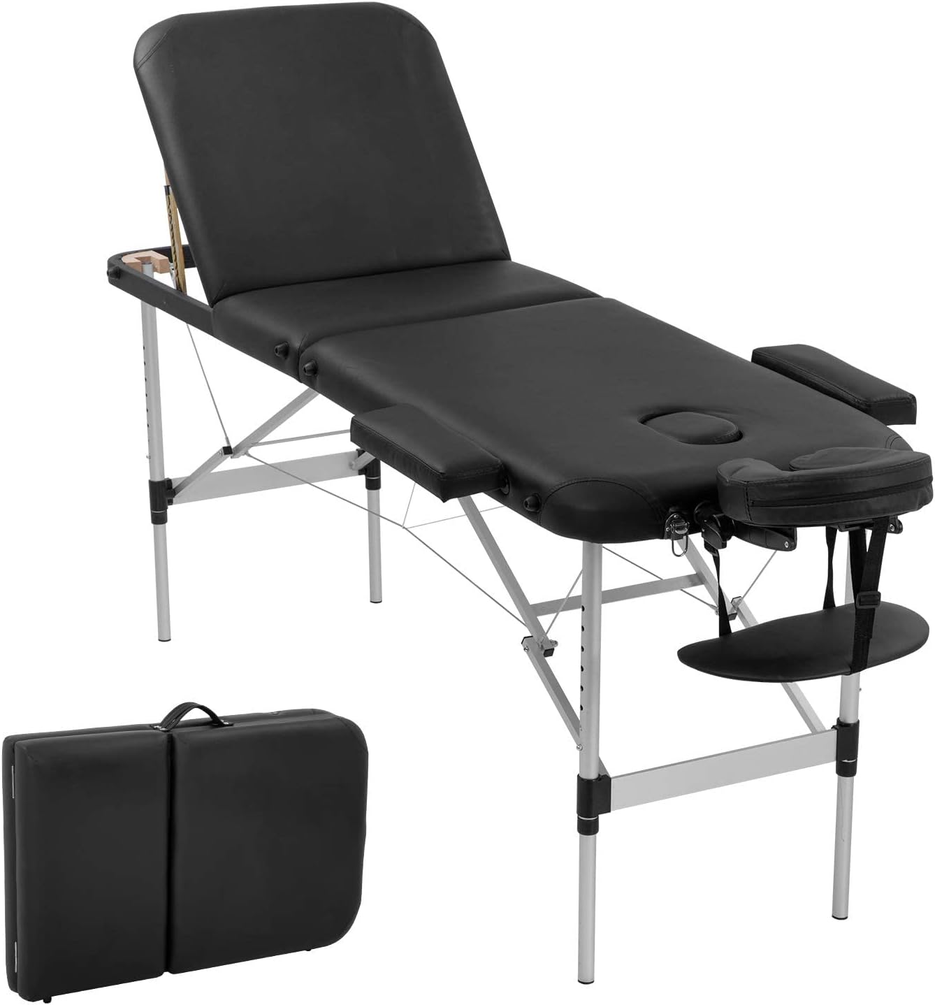 FDW Aluminium Massage Table Massage Bed Portable Massage Bed 73 Inch Long Height Adjustable 3 Folding Massage Table Carry Case Spa Bed Face Cradle Salon Bed Tattoo Bed