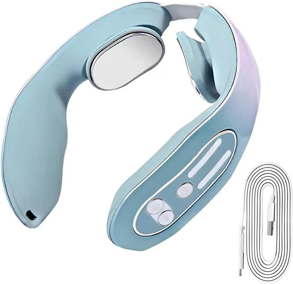 YUJECT Neck Massager Device, Acupoints Lymphatic Drainage Machine, 12 Modes for Pain Relief, Portable Women Men Gift - Blue