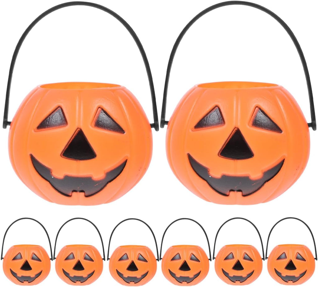 SAFIGLE Mini Pumpkin Candy Bucket 1.23 Inch Plastic Trick or Treat Pail Portable Candy Holder and Tabletop Decoration for Halloween Kids Party