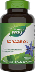 Nature's Way Borage Oil Supplements, Cold Pressed & Unrefined, 300 mg GLA and 440 mg Linoleic Acid per Serving, 60 Softgels (Packaging May Vary)