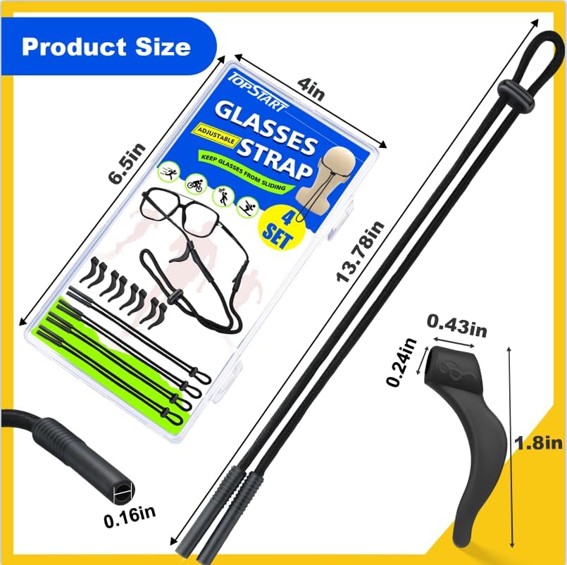 Eye Glasses Holder Strap - glass Straps Cords for Men Women Kids -sunglasses Eyeglass Holders Around Neck - Eyewear String Lanyard Retainer - 4 PCS Black Includes Storage Case