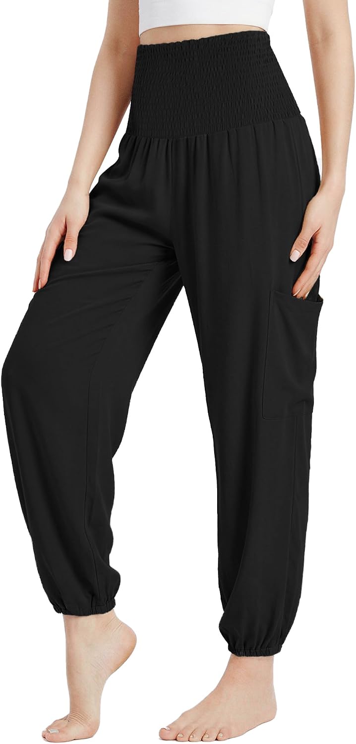 Womens Loose Harem Pants Joggers High Waist Yoga Sweatpants with Pockets Comfy Casual Pants for Workout Beach