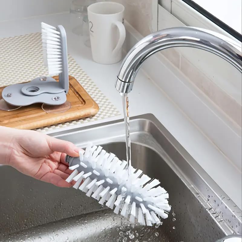 1-Pack Dual-Head Glass Cup Washer – Single 2-in-1 Sink Brush with Suction Base & Detachable Handle for Mugs, Glasses & Bottles