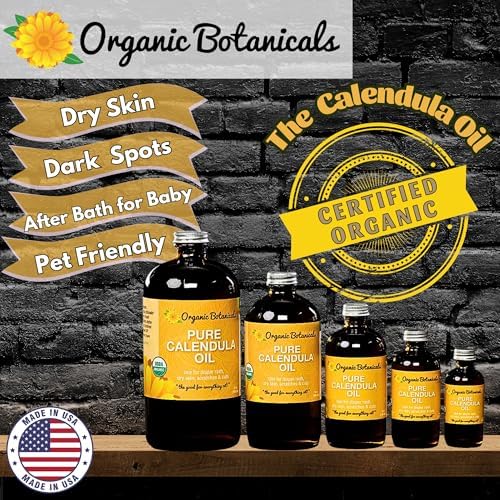 Calendula Oil Organic for Skin- Trauma Skincare from Local Infused Calendula Flowers, Eczema Oil, Certified Organic, 2 Oz