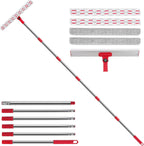 2-in-1 Professional Window Squeegee, 86.6'' Window Cleaner Tool with 6-Section Extension Pole, Window Cleaning Kit with 4 Microfiber Cloth, Window Washing Equipment for in/Outdoor Windows