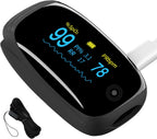 Fingertip Pulse Oximeter with Respiration Rate & Respiratory Monitoring SpO2, Heart Rate, PI & RR Measurements, Blood oximeter Rechargeable 6 Display Modes & 4-Way Rotatable Screen for Home & Sports Use（Black）