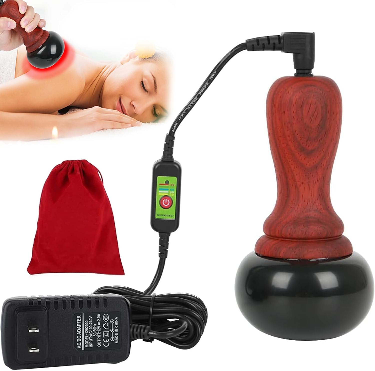 Hot Stones for Massage, Electric Body Massager with Adjustable Temperature, Natural Bian Stone Gua Sha Scraping Massager Warmer Kit for Massage Home SPA Relaxation Treatment Pain Relief