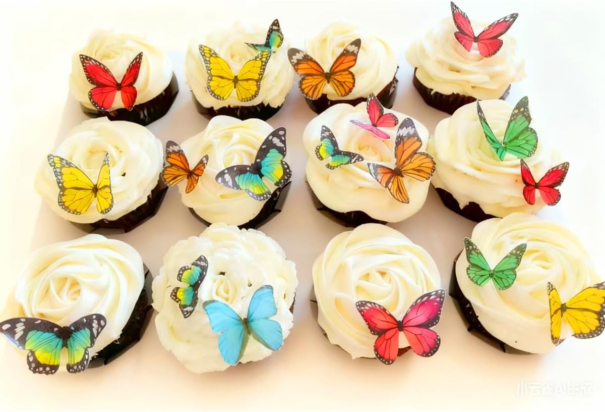 Edible Butterflies Wafer Paper for Cupcake Cake Decorating Topper,34pcs Pre-Cut Easter Wedding Cake Cupcake