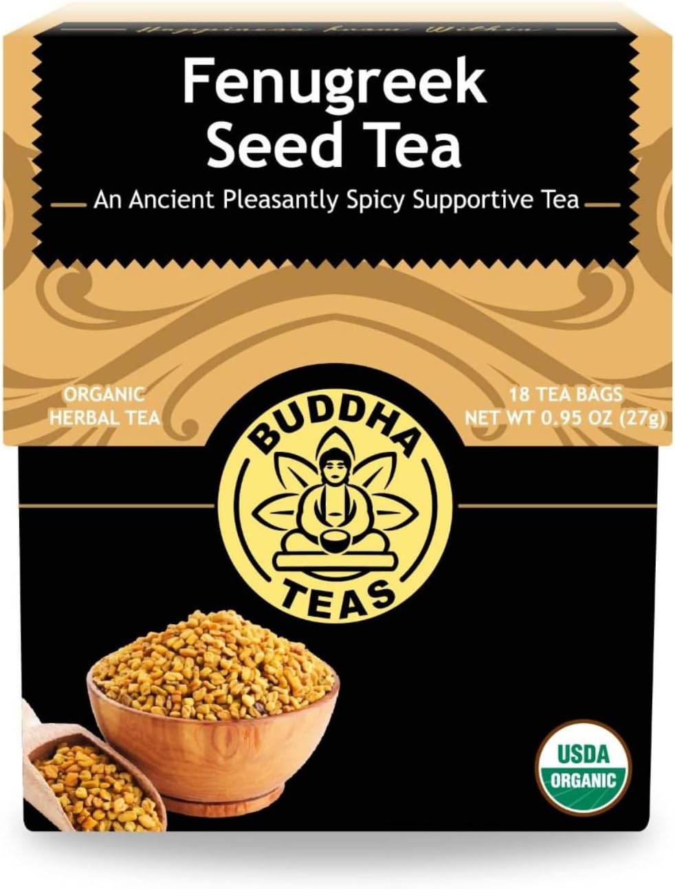 Buddha Teas - Fenugreek Seed Tea - Herbal Tea - Supports Digestion & Overall Wellness - Natural Ingredients - Caffeine Free - OU Kosher - 18 Tea Bags (Pack of 1)