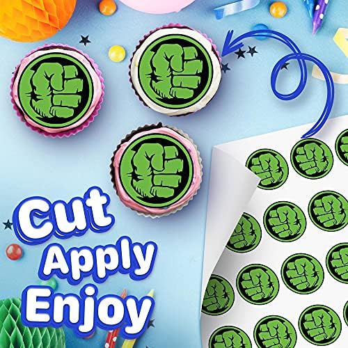 30 x Edible Cupcake Toppers – Hulk Hero Logo Party Collection of Edible Cake Decorations | Edible Wafer Sheet