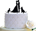 Mr and Mrs Cake Topper,Kissing Bride and Groom with Cat and Dog Silhouette Wedding Cake Topper