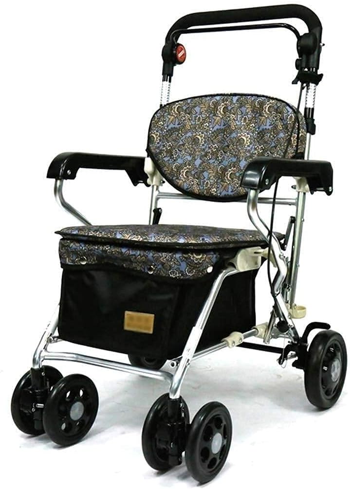 Walker for Seniors Rollator 4 Wheels Walking Rollator, Folding Mobility Walking Aid, Height Adjustable Seat Elderly Walker Aluminum Alloy Trolley
