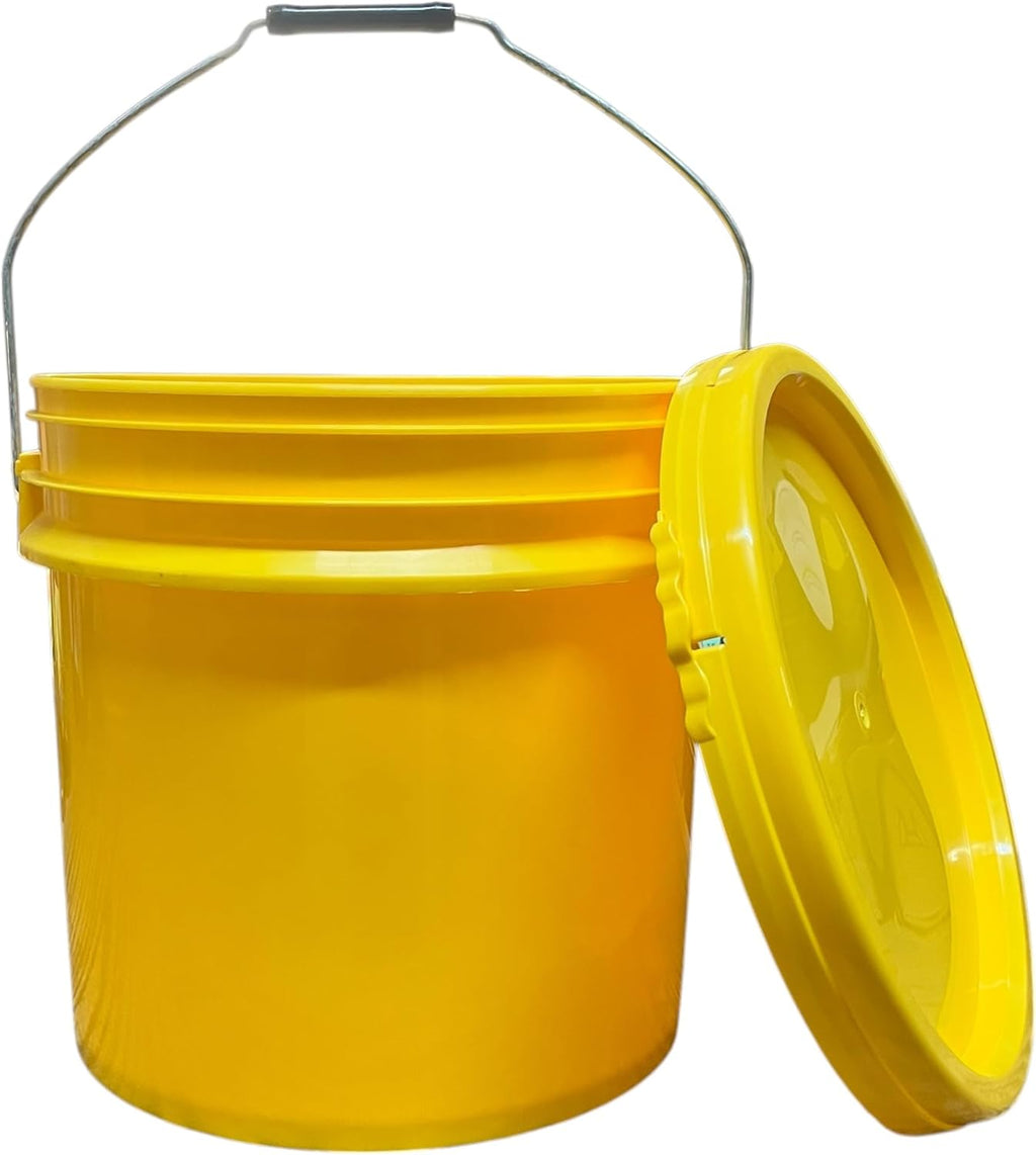 4-Gallon Yellow Bucket Pail Container with Lid | Metal Handles with Plastic Grip for Easy Carrying | Multi-Use | Easy Stack and Store | Heavy-Duty Extra Durable | Food Grade | BPA Free - 1 Pack