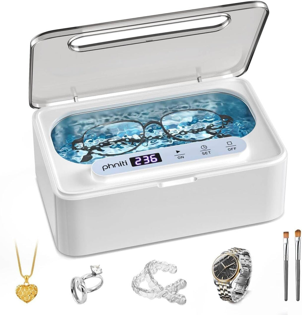 Phniti Ultrasonic Jewelry Cleaner, 47kHz Professional Ultrasonic Retainer Cleaner Machine for Dental Cleaning Three Cleaning Modes, Mouth Guard, Watch, Ring, Diamond, White