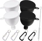 Protein Powder Funnel 4-Pack with Cleaning Brush, 5oz Leak-Proof Containers, Gym Travel Supplement Dispenser, Black White