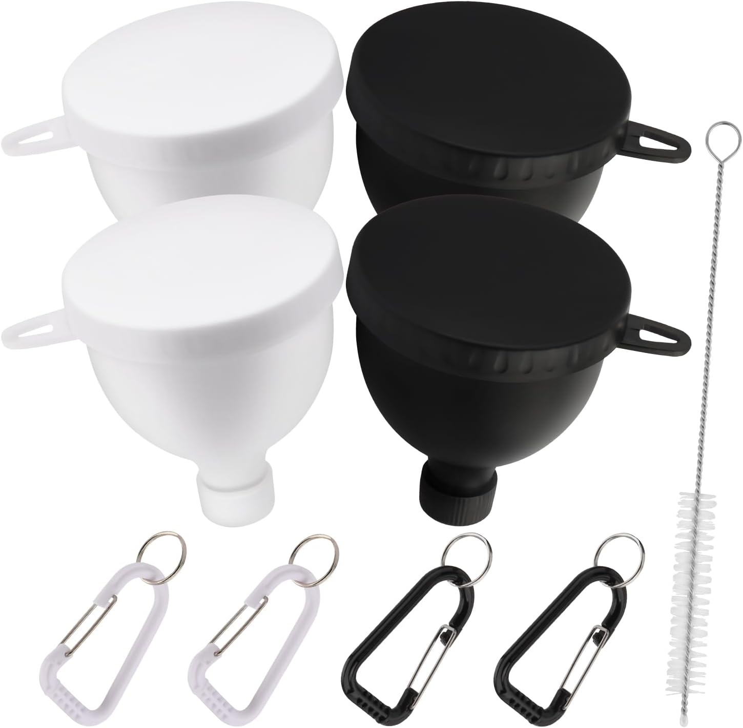 Protein Powder Funnel 4-Pack with Cleaning Brush, 5oz Leak-Proof Containers, Gym Travel Supplement Dispenser, Black White