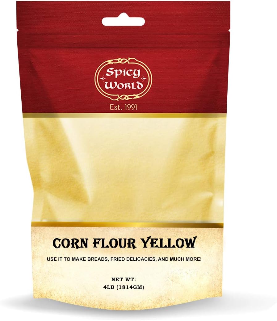Spicy World Yellow Corn Flour 4 Pound (64oz) - Finely Ground, USA Grown Premium Quality