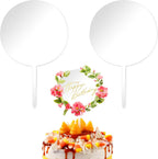 2PCS 4" Custom Cake Topper Blank Clear Acrylic Cakes Toppers, Round Name Cake Toppers Sticks Reusable DIY Birthday Cakes Topper for Personalized Custom Wedding Birthday Festival Party Decorations