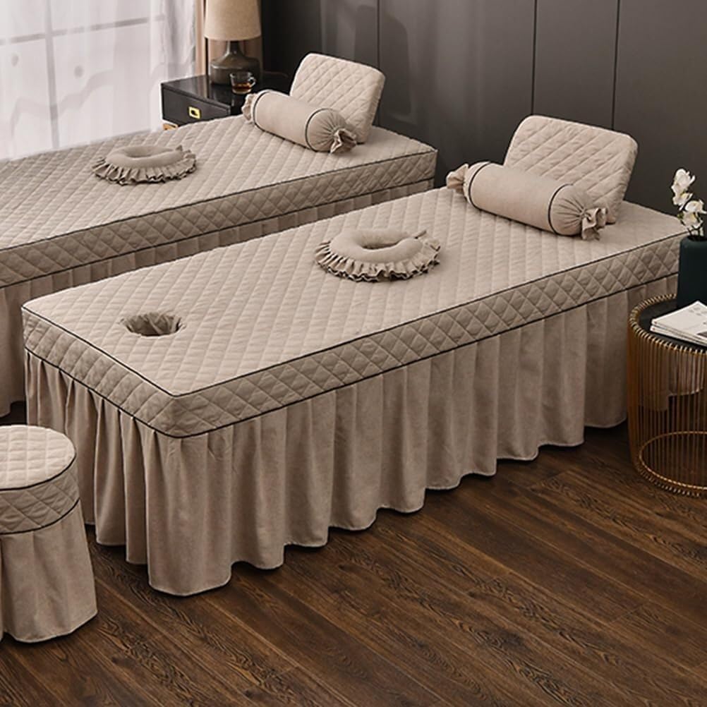 Massage Fitted Sheets Massage Table Cover with Face Hole,Reusable Linen Beauty Massage Bed Cover SPA Massage Table Skirt Elastic Protective Bed Cover