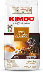 Kimbo Caffe Crema Classico Whole Bean Coffee - Blended and Roasted in Italy - Light Roast with Intense Flavor and Round Body - 2.2 lbs Bag