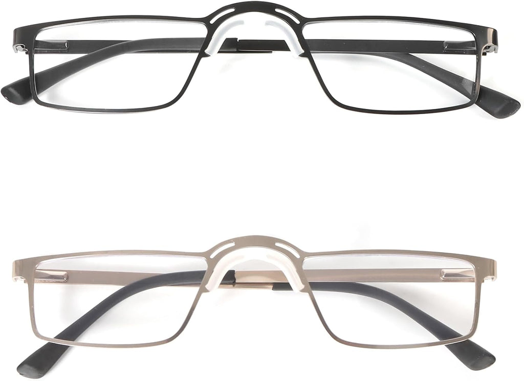 Reading Glasses Metal Thin nose Frame Spring Hinge Readers for Men Eyeglasses No nose support Design