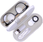 Muf 2 in 1 Contact Lens Case and Glasses Case, Double Sided Design with Mirror, Portable Travel Kit with Tweezer, Remover and Solution Bottle, Black & White Marble