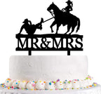 Funny Cowboy Wedding Cake Topper,Cowboy Bride Traps Groom to Get Married,Farmer Couple Cake Decor, Rustic Horse Wedding Cake Topper